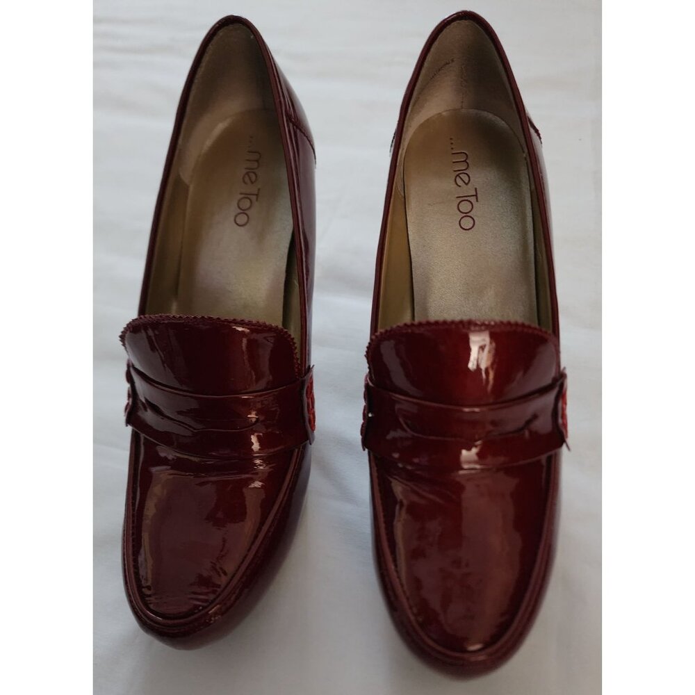Me Too Women's Burgundy Patent Leather LORRE Penny Loafer Heels Pumps Size 9M - Picture 8 of 12